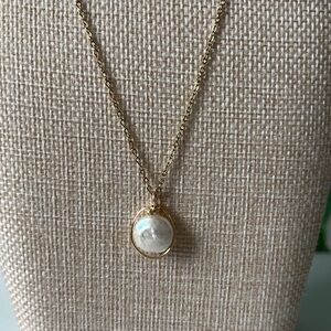 Genuine Round pearl Pendant Necklace Reversible 18k Plated Stainless Steel